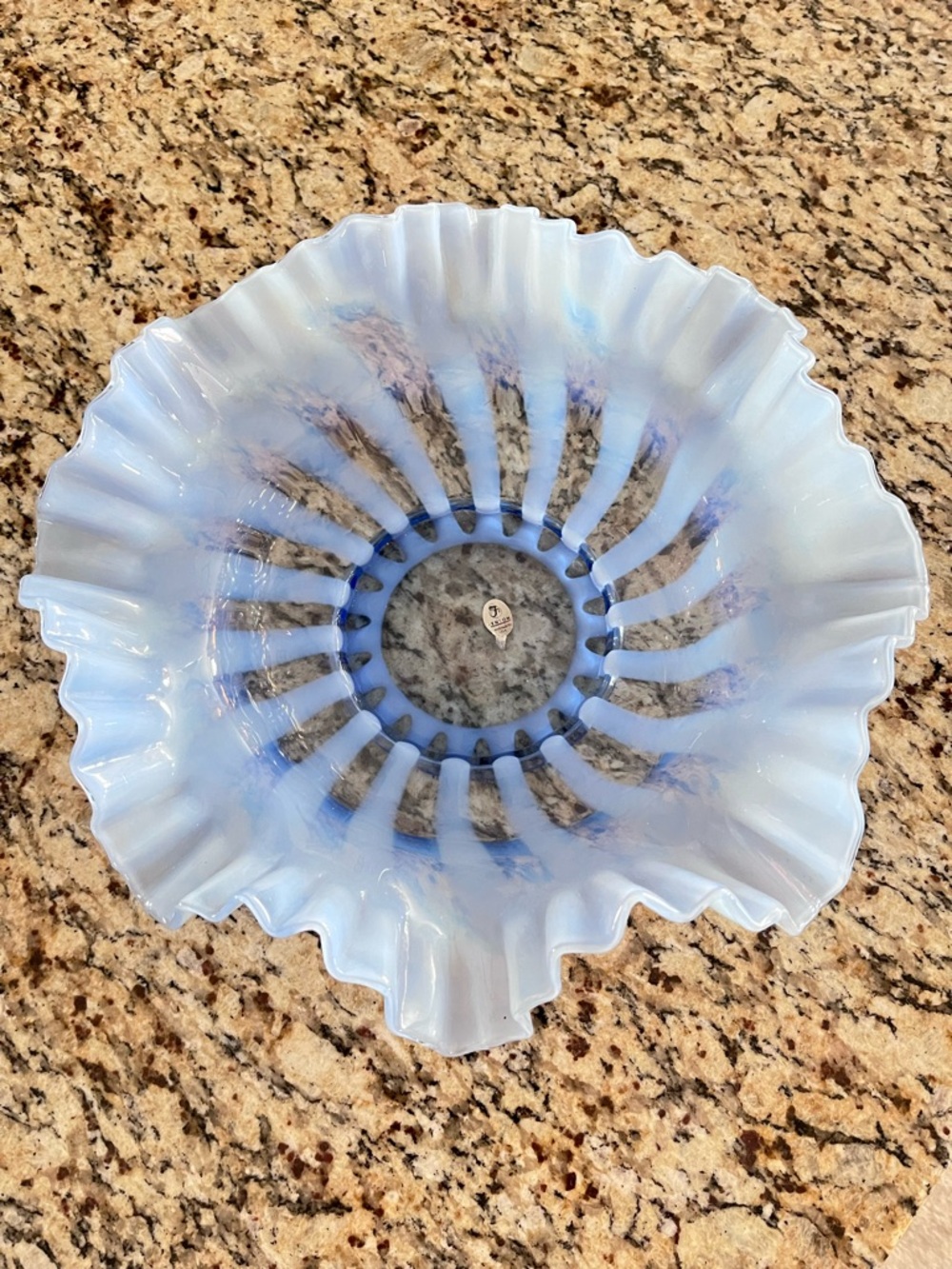 Vintage Fenton Provincial Blue Rib Optic Opalescent Bride’s Bowl Double Ruffle - Picture 8 of 11